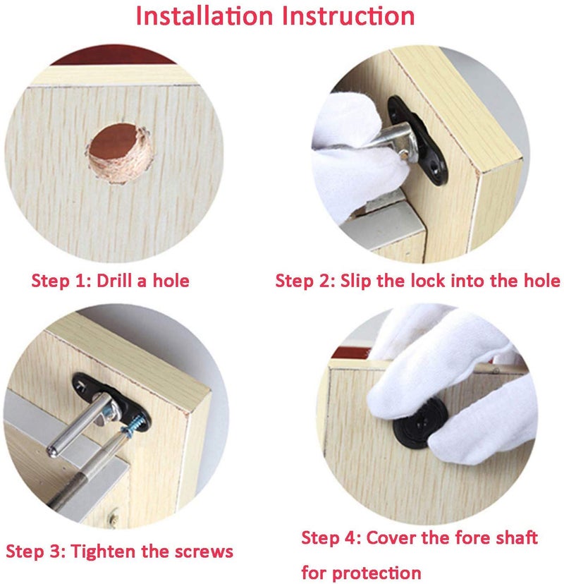 HOWDIA 4 Pcs - Drawer Lock Cabinet Locks with Keys, Zinc Alloy Drawer Lock Desk Wardrobe Furniture Cabinet Locker Showcase with 2 Key 16mm (Black, Keyed Different) - Image 3